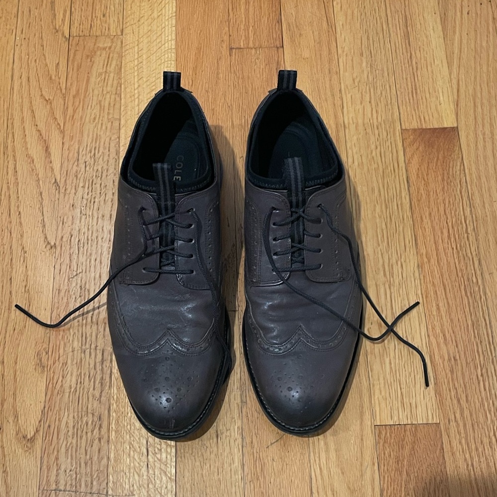 Cole Haan Brown Leather Oxfords with Textured Finish